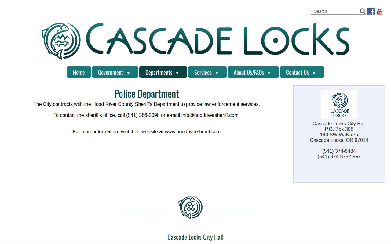 Cascade Locks police-services record source for Sheriff-handled arrests