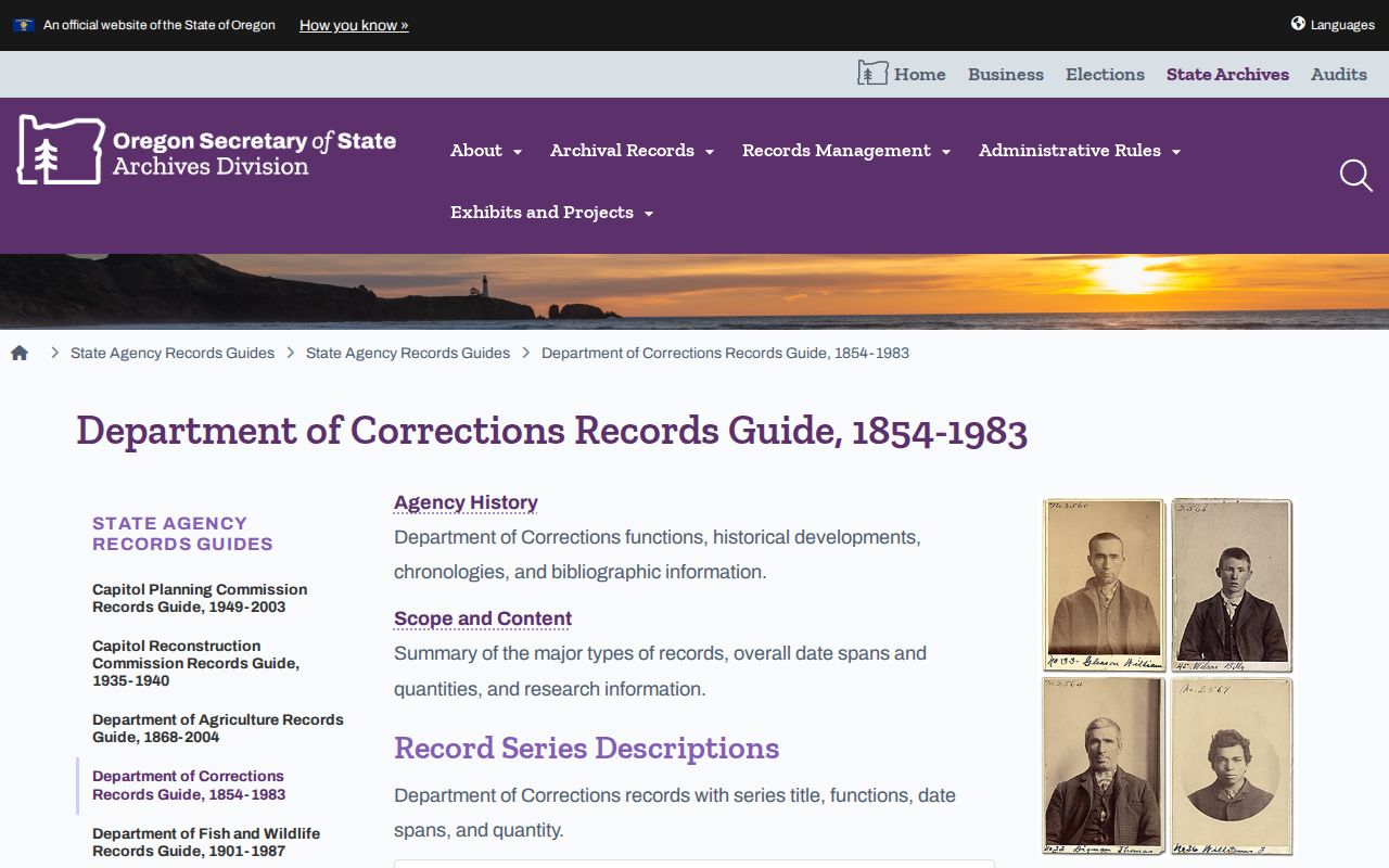Oregon archives resource for Hood River County historical booking records